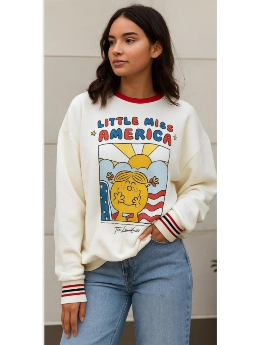 The Laundry Room Graphic Crewneck Sweatshirt White Small Fleece Patriotic New